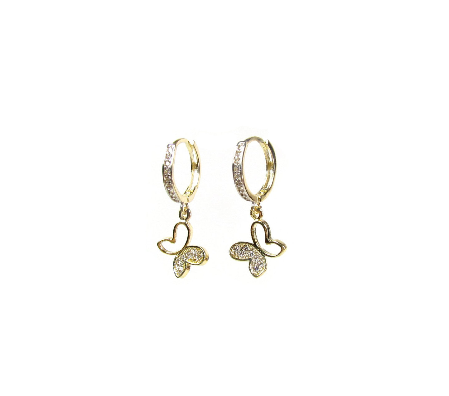 Butterfly CZ Charm Hoop Earrings | Solid 14K Gold Fine Jewelry